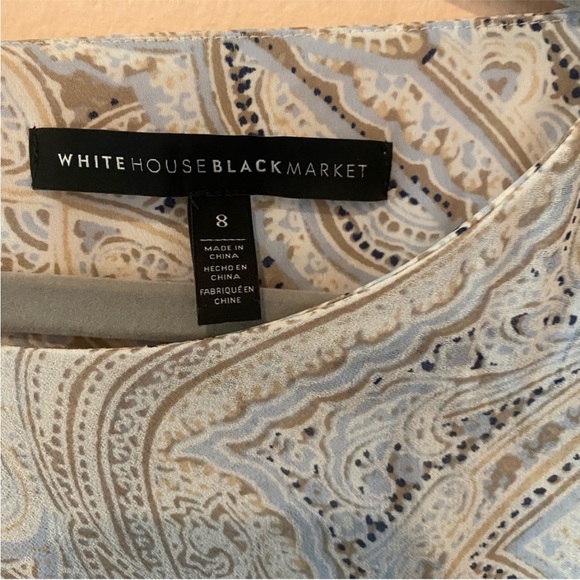 WHITE HOUSE BLACK MARKET PAISLEY BELL SLEEVE CHIFFON BLOUSE SIZE 8 NEUTRAL - Picture 3 of 5